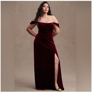 Anthropologie X Jenny Yoo Issa Off Shouder Column Dark Berry Maxi Dress Size 22